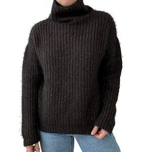 Peruvian Connection Womens Black Gold Baby Alpaca Wool Blend Ribbed Sweater M